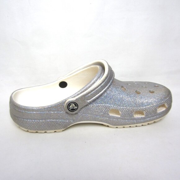 CROCS Classic Clog Women's 11 Silver Glitter Shimmer EUC Sparkle - Picture 4 of 13
